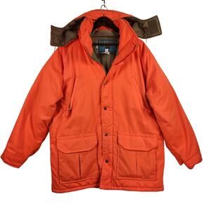Raewiks Mens Chore Coat SZ LG Orange Hooded Insulated Water Proof Vintage